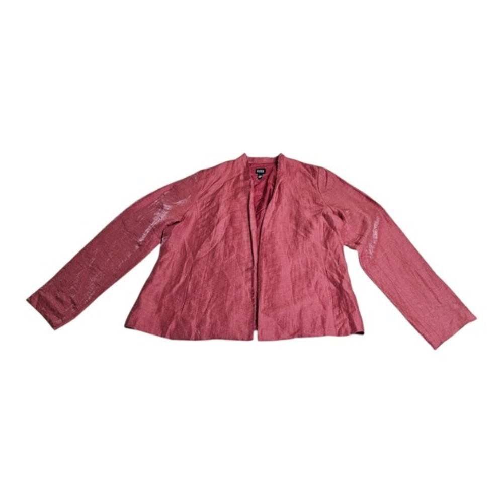 Eileen Fisher Linen Open Jacket Size S Pink Metallic Sheen Blazer Silk Lined